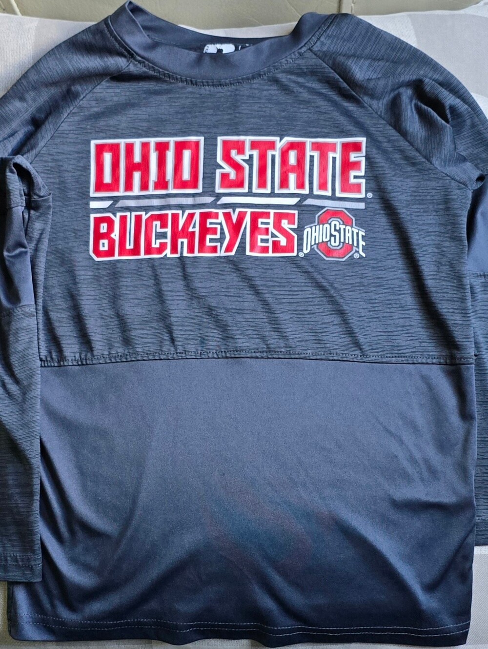 OSU Buckeyes Ohio State Block O Boys Longsleeve Athletic Shirt Scarlet Gray Size